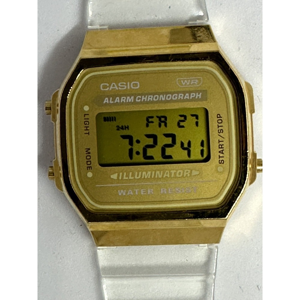 Casio WR A168XE Alarm Chronograph Illuminator Unisex Watch 35MM 8" Clear Band